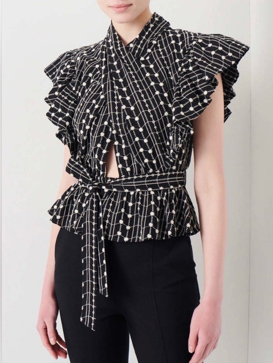 10 Crosby Derek Lam Tops - Derek Lam 10 Crosby 100% cotton Black Embroidered Blouse Peplum Sz 0